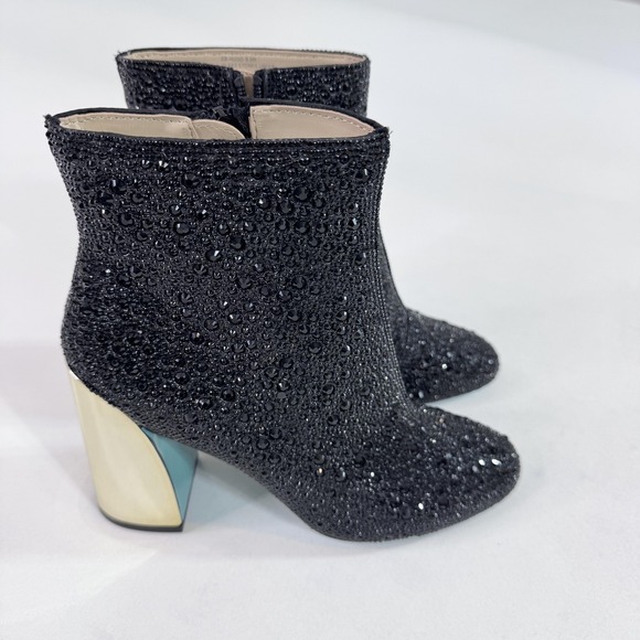 Betsey Johnson Shoes - Betsey Johnson Boots Womens Size 6.5 Black Rhinestone Ankle Block Heel SB-HUGO